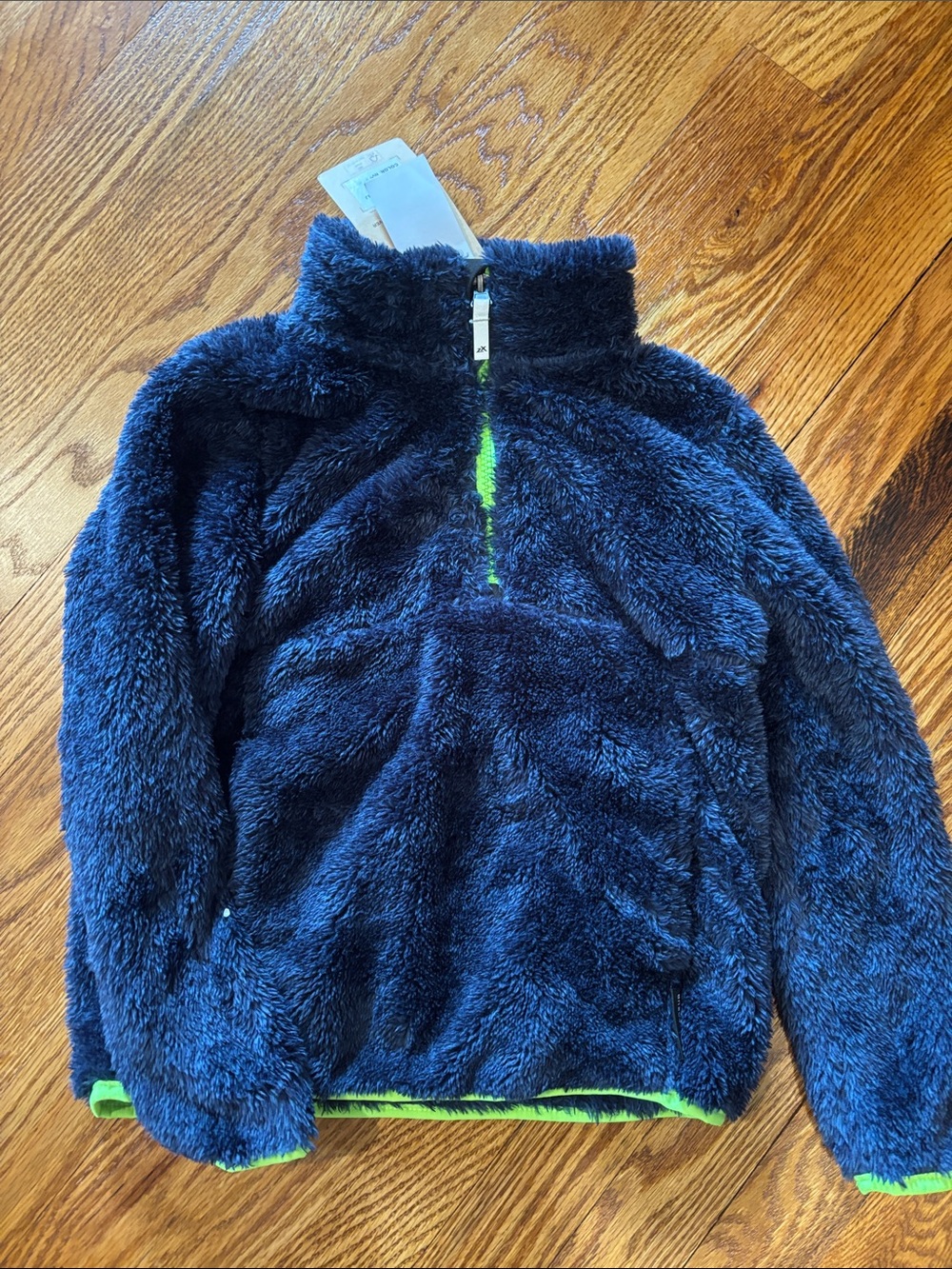 ZeroXposur Kids Plush Half-Zip Hoodie - Navy with Lime Accents